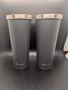 New Vitamix Two Gray 24 Ounce Insulated Stainless Steel Tumblers